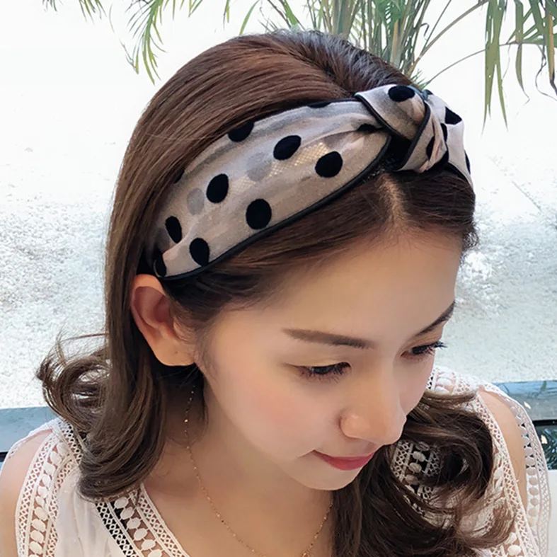 

3Pcs/Lot DIY Simple Multi Gauze Wave Point Widen Headbands Middle Tie A Knot Hair Band Styling Tools Accessories HA694