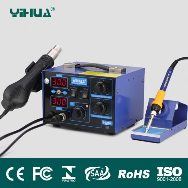 Паяльная станция YIHUA 862D + 2 в 1 паяльная BGA паяльник фен для распайки IC SMD