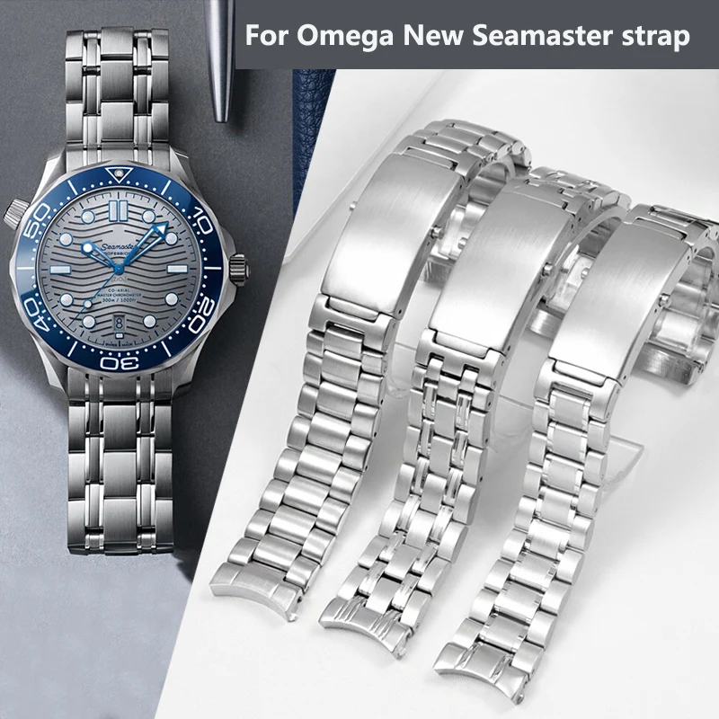 20mm 316L Silver Stainless Steel Watch Strap for Omega New Seamaster 300 Speedmaster Planet Ocean Watch Band Men Bracelet