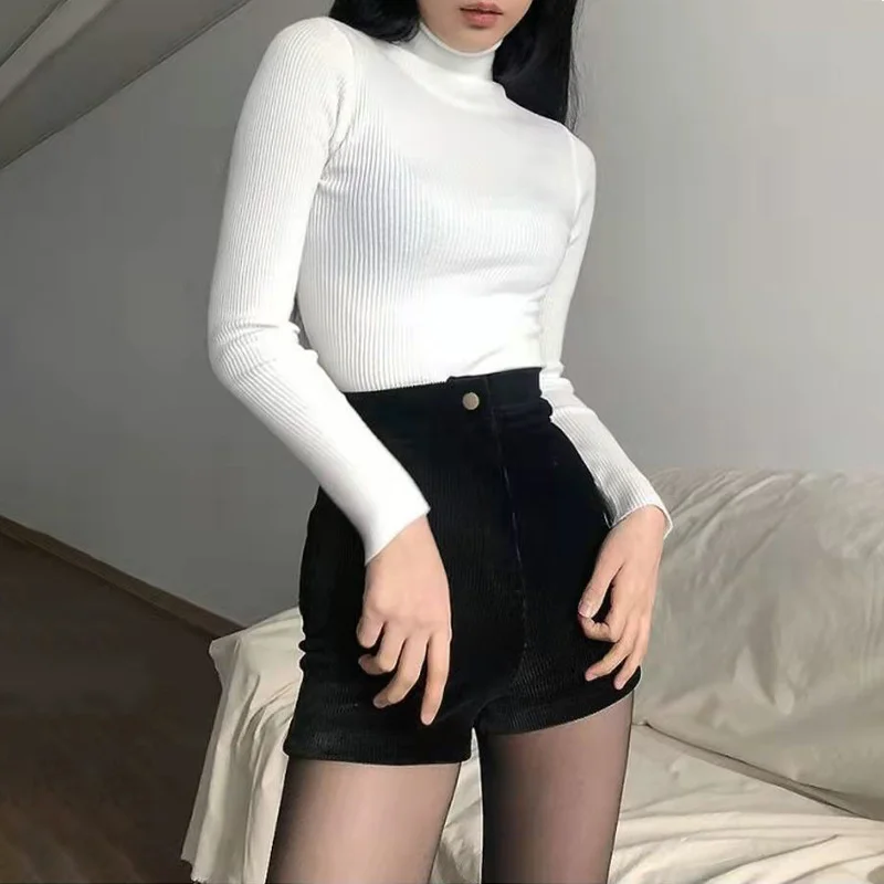 

Casual shorts, Women's Black Goth Pants Shorts High Waist Spring Autumn Fashion Tight Sexy Stretch Y2K Corduroy Female Casu2023