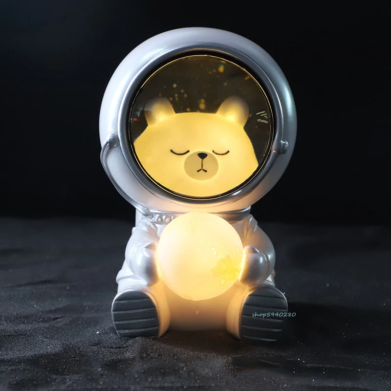 Astronaut Night Light Cartoon Cat Dog Bear Space Moon Bedside Decor Desk Lamp Children Kid’s Gift Resin LED |