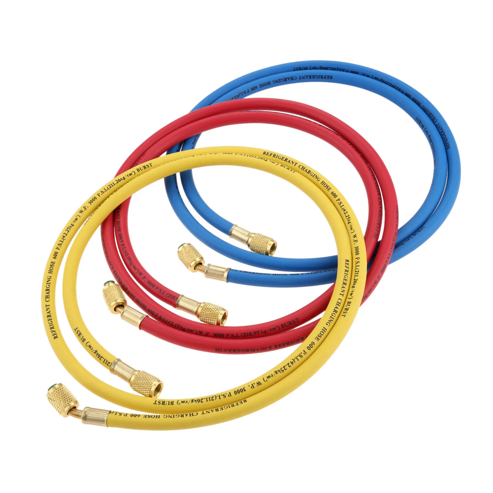 

3Pcs R134a R22 R410a Refrigeration Charging Hoses 1/4" SAE Female Manifold Gauge Set For Air Conditioning Red/Blue/Yellow