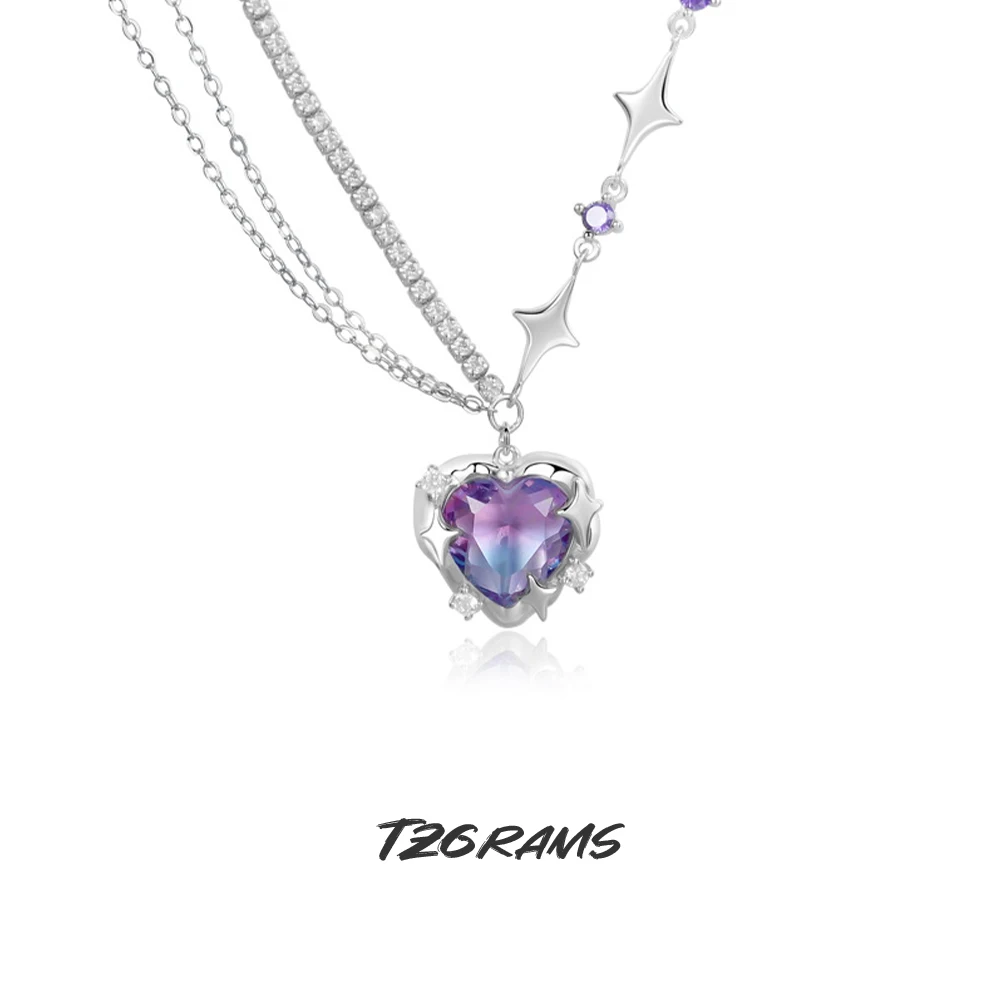 

925 простая элегантная ассиметричная подвеска с квадратным швом, циркониевая цепочка, градиентная подвеска в форме сердца, ювелирные издели...