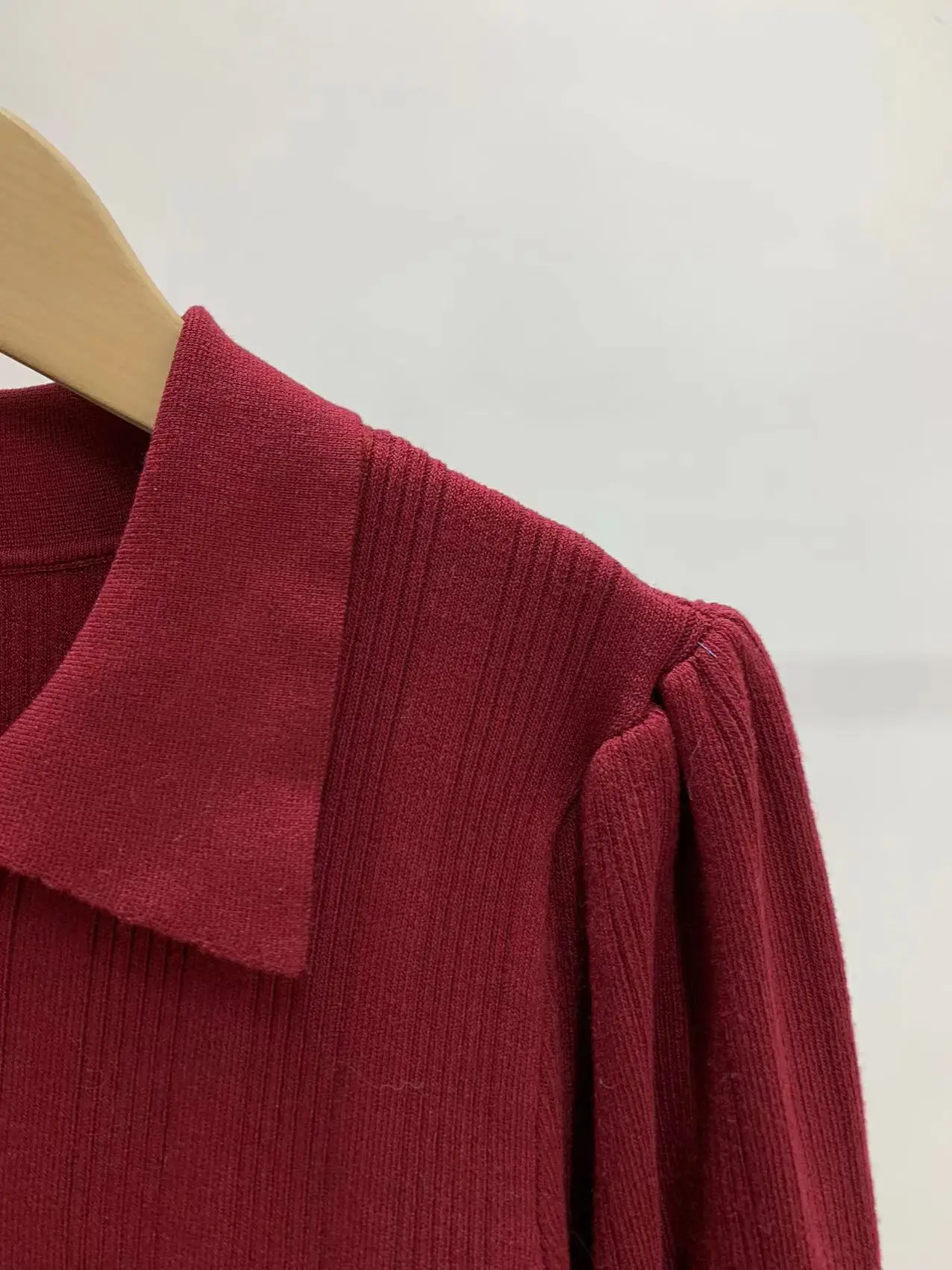 

Women Polo Collar Lantern Empire Long Sleeve Single Breasted Mini Slim Spring Dress