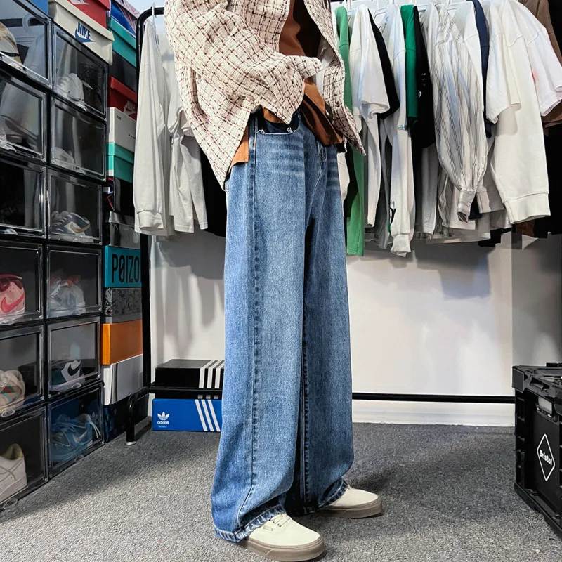 Blue Black Jeans Baggy Men Fashion Retro Casual Straight Jeans Men Streetwear Hip Hop Loose Wide Leg Denim Pants Mens Trousers