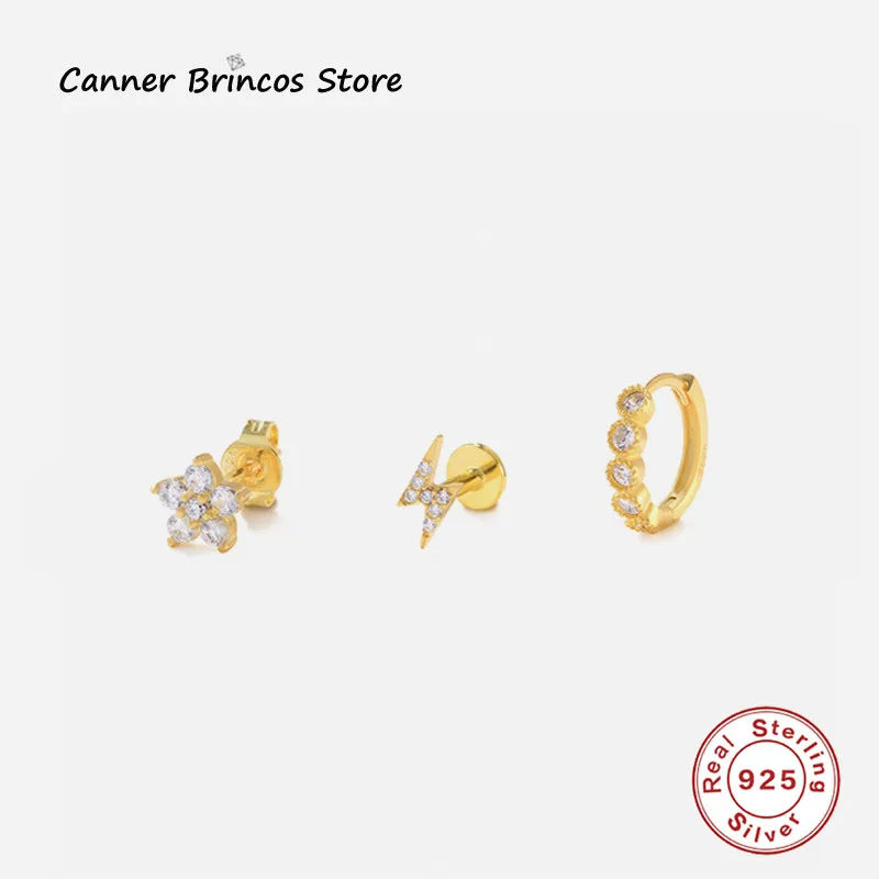 

CANNER 925 Sterling Silver Charms Earring For Women Wedding Jewelry Lightning Star 3PCS/Set Minimalist Piercing Aros Mujer