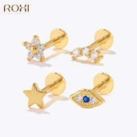 roxi 1pairs simple threaded labret stud earrings for women 925 sterling silver piercing earring jewelry ins pendientes plata 925