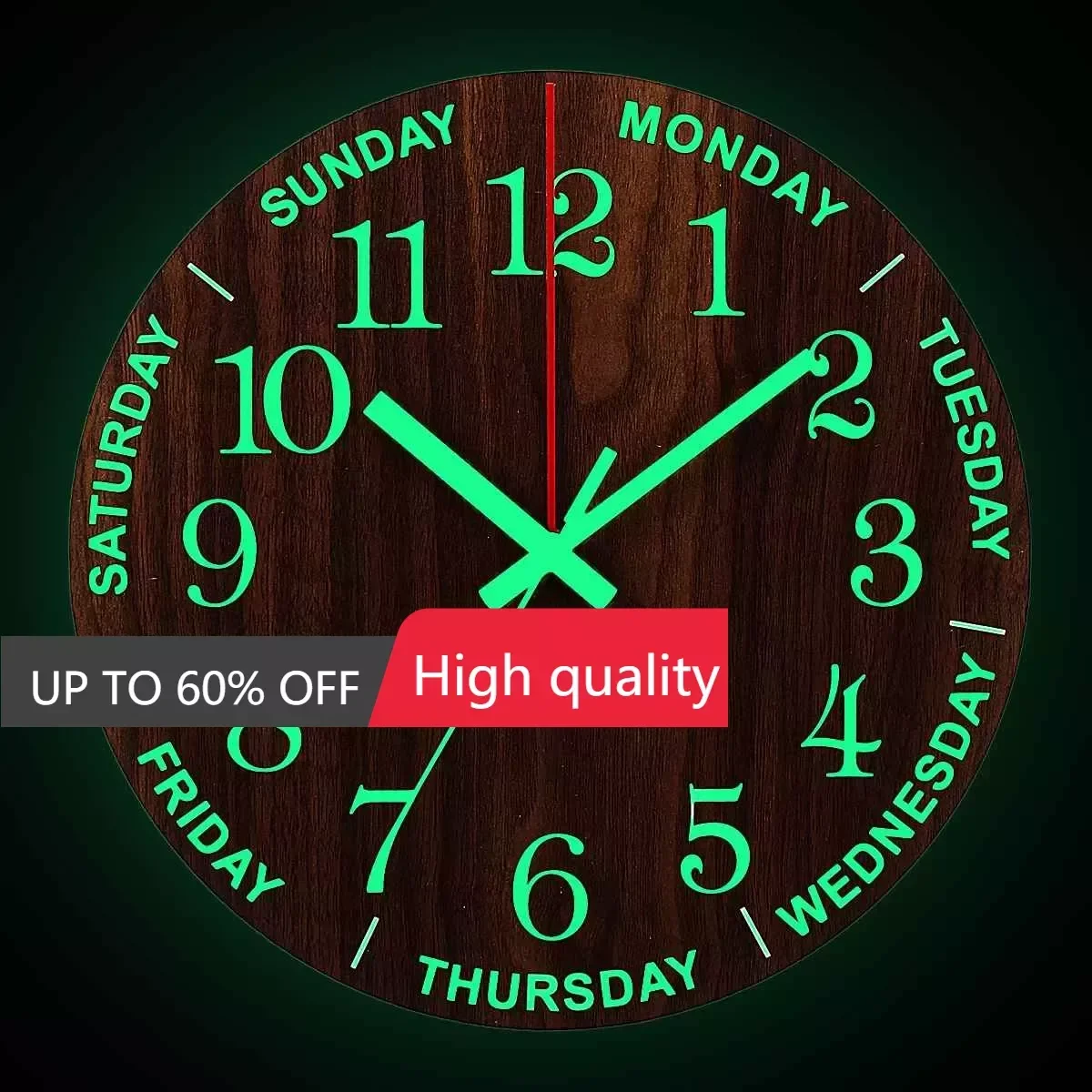 

12 Inch Luminous Wall Clock Wood Silent light in dark night Nordic Fashion Wall Clock Non Ticking Clock With Night Light