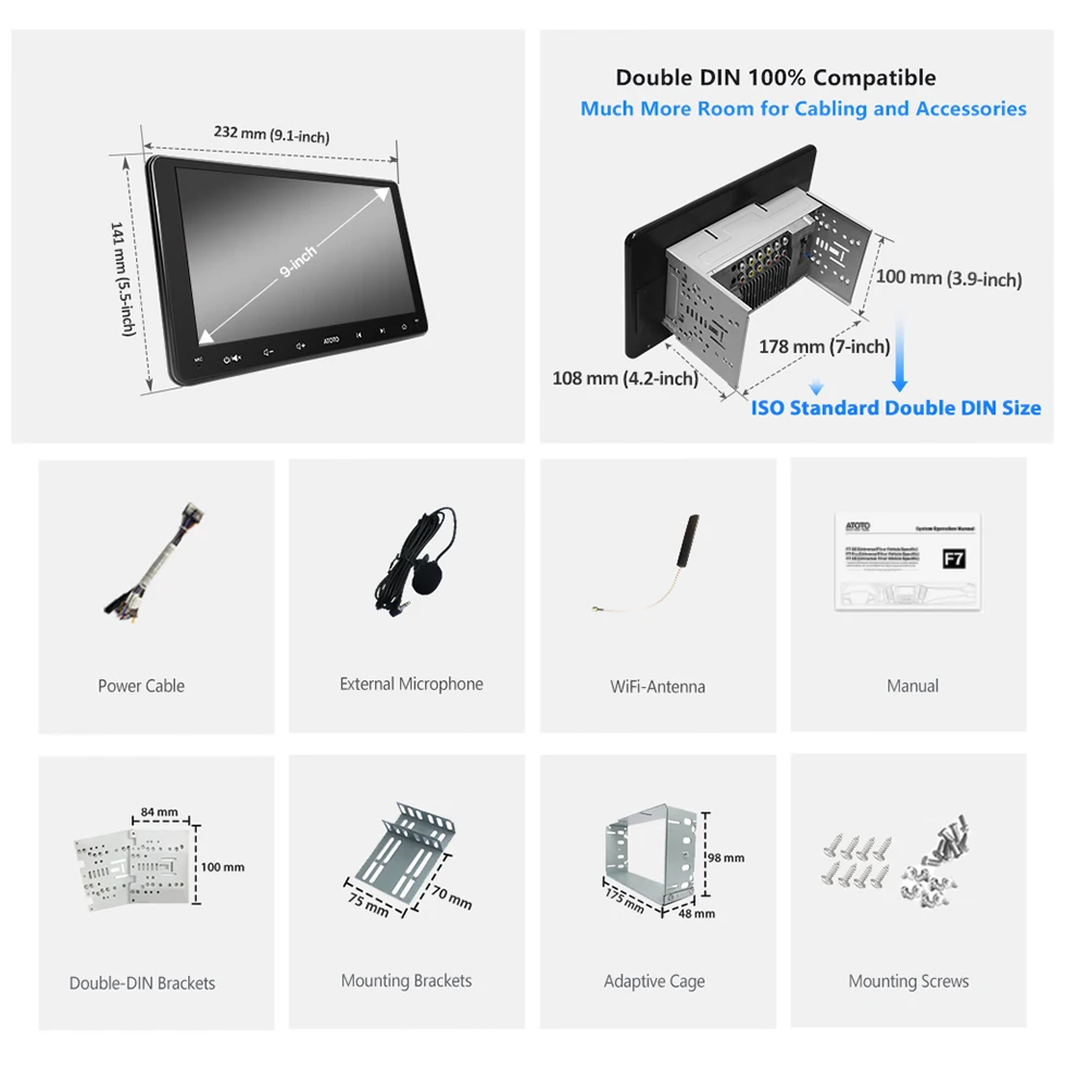 ATOTO 9-дюймовый автомобильный мультимедийный плеер 2 Din Bluetooth GPS-навигация Радио