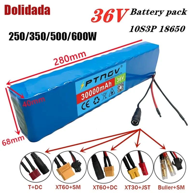 

Ptngv 36V 30Ah 18650 Rechargeable Lithium Battery Pack 10S3P 600W Power Modified Bicycle Scooter Electric Vehicle with BM