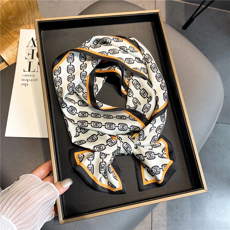 

Brand Silk Hair Scarf for Women Fashion Skinny Scarfs Ribbons Headband Bandana Female Bag Wrist Wrap Neckerchief Foulard 2021