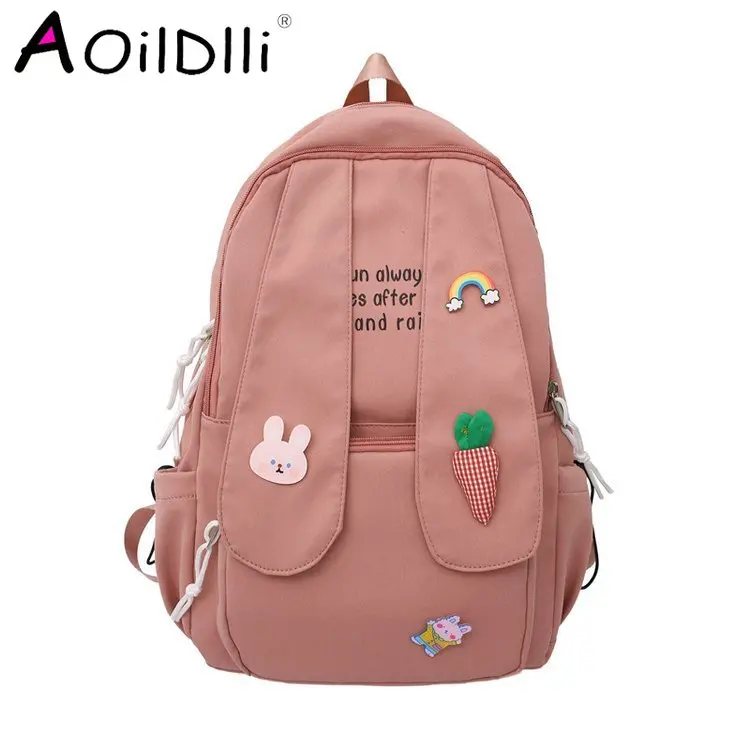 

Nylon Waterproof Travel Backpacks Japanese Fashion Large Capacity Bookbags Women Backpack Kawaii Bunny Ears School Bag For Girls