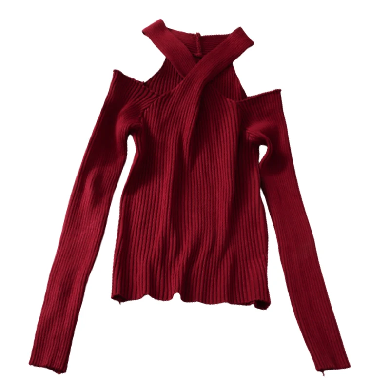 

2022 Spring Women Halter Sweater Cross Neck Sweater Off Shoulder Pullovers Warm Knit O-neck Jumpers Women Casual Sweater