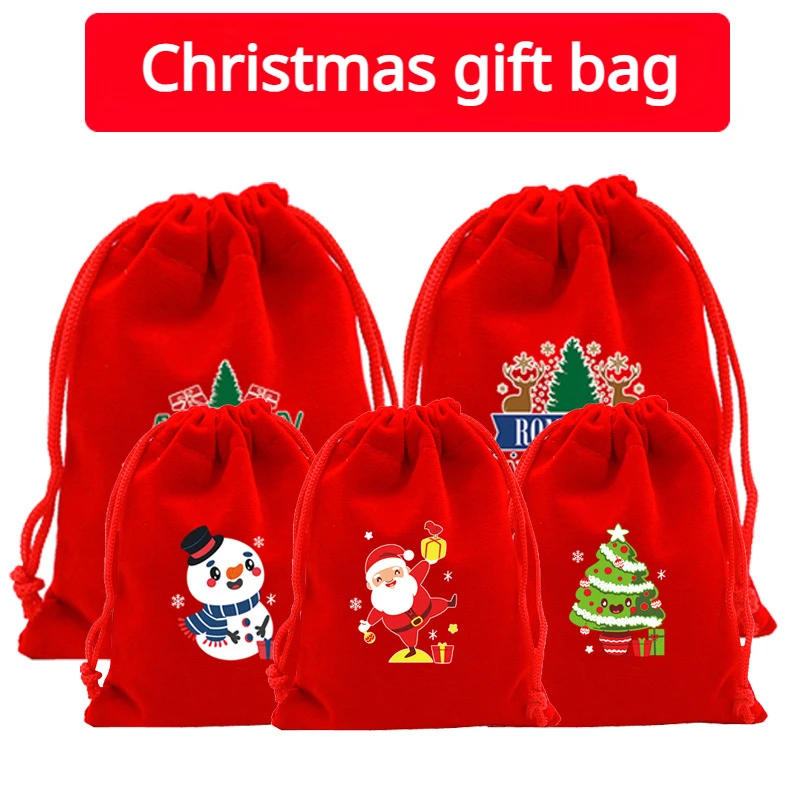 

1 шт. рождественские бархатные пакеты на шнурке, мешочек для конфет и печенья, красные браслеты, сумки для упаковки ювелирных изделий, рождественские подарочные пакеты для хранения