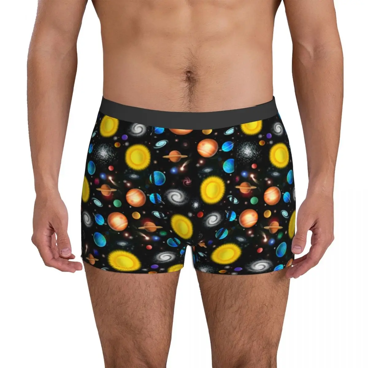 

Трусы-боксеры мужские с 3d-карманом, нижнее белье с принтом Золотой Луны, удобные шорты с астрономическим пространством, большие размеры