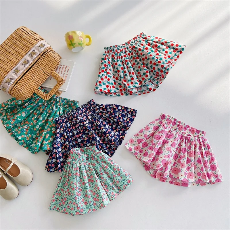 

Лето 2022, короткие брюки для девочек с цветочным рисунком и высокой талией, милые детские шорты