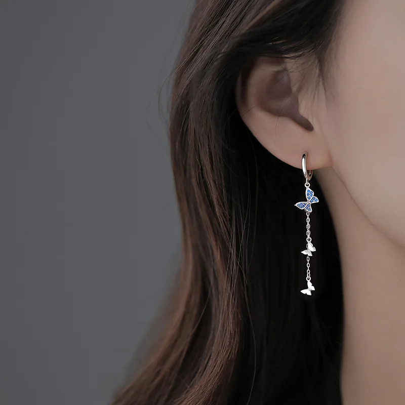 Wholesale Fashion Charm 925 Silver Minimalist Diamond Effect Butterfly Hoop Earrings For Women Unisex Party Jewelry Gift