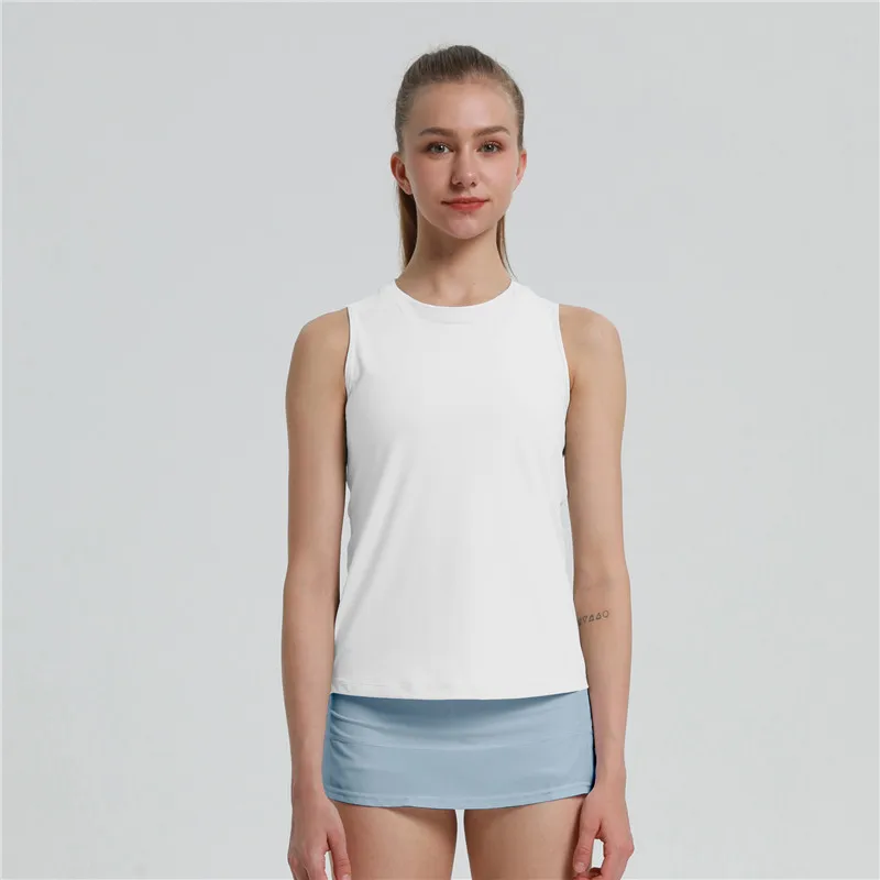 Solid Color Crew Neck Fitness Yoga Vest Hollow Back Women Gym Short Shirt Tank Top Breathable Sweat-wicking Blouse Gym Training