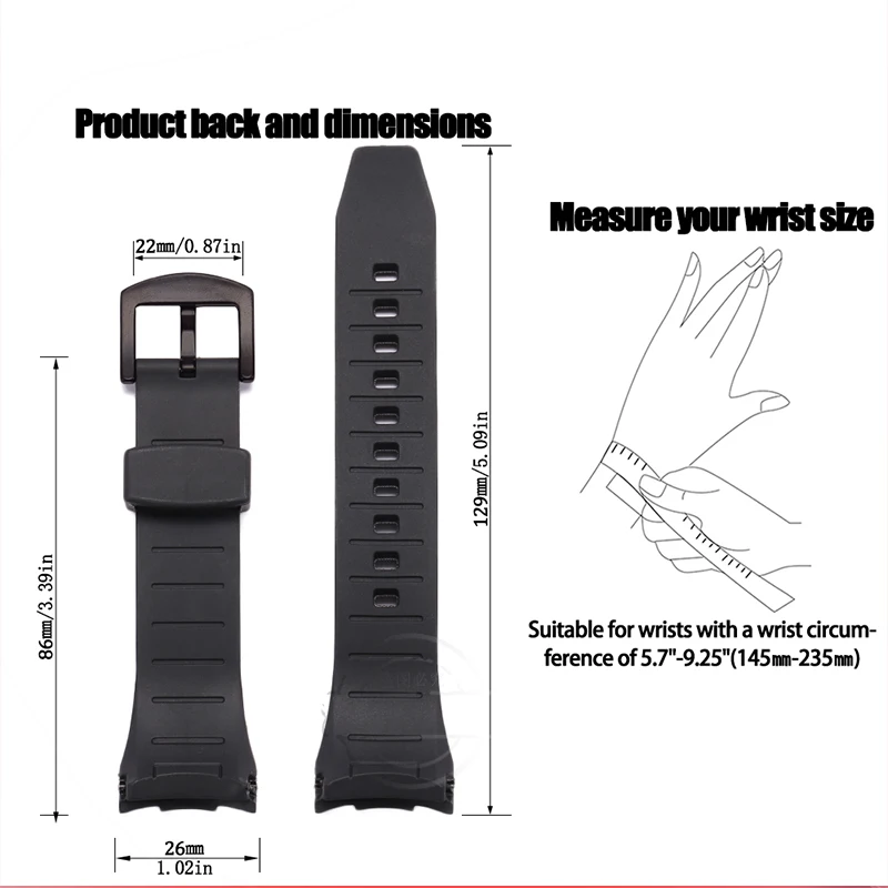 Rubber Strap Suitable for SEIKO VELATURA/SRH series SPC007 Men' Sports Waterproof Silicone Band 26mm Wristband Watch Accessories