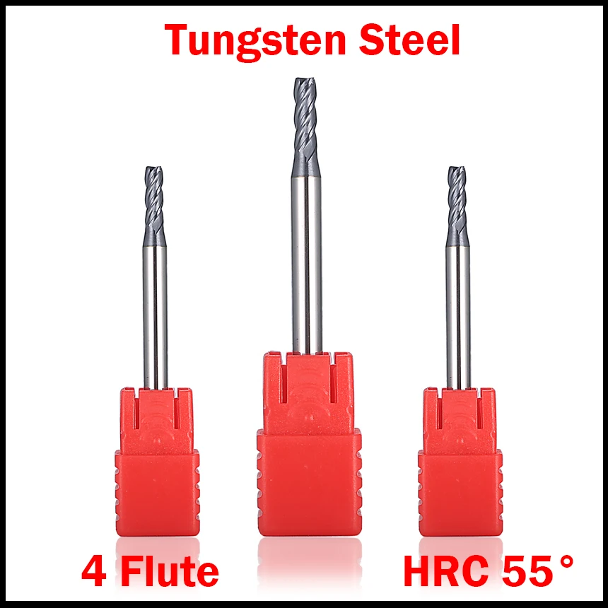 

1.1mm 1.2m 1.3mm 1.4mm OD 4 Flute HRC55 Solid Carbide Altin Coated CNC Cutting Tool Router Bit Flat End End Mill Milling Cutter