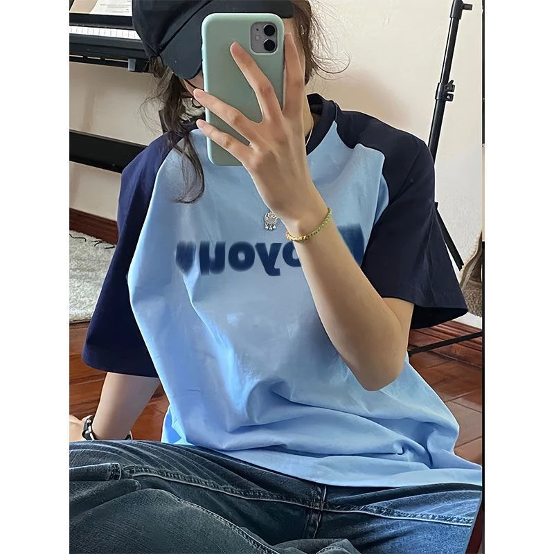 

American Y2K Summer Tshirts Women Loose Preppy Style Camisetas Grunge Half Sleeve O-Neck Tops Tees High Street Hip Hop Letter