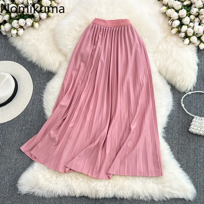 

Nomikuma Skirts for Women Summer High Waist Pleated Solid Color Simple Faldas Mujer Moda 2022 Temperament Vintage Jupe Longue