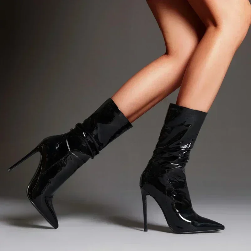 Черные плиссированные ботильоны для женщин 2024 новая мода элегантные слипоны на