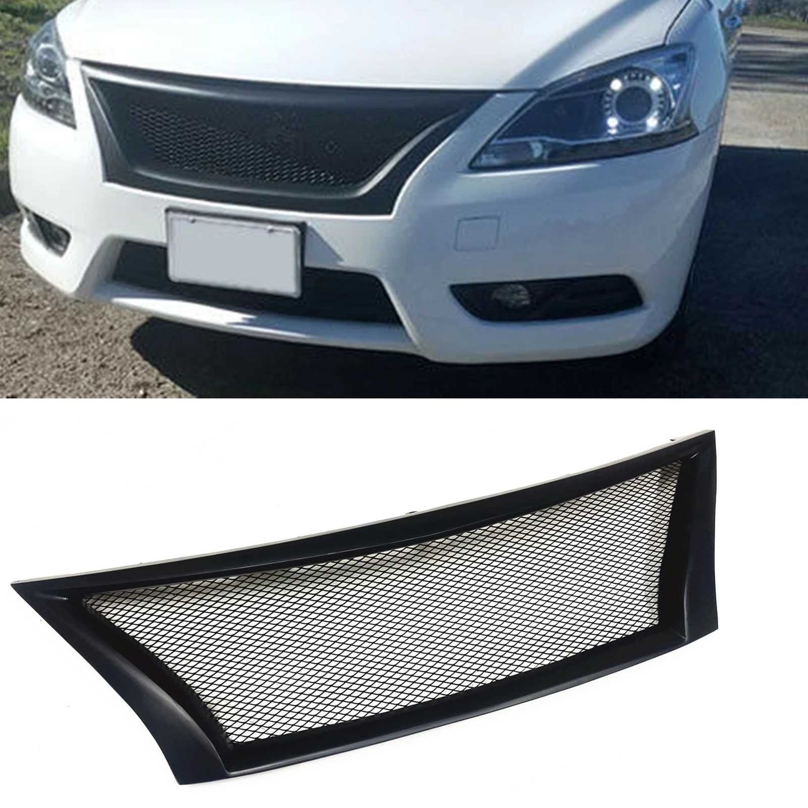

Front Grille Racing Grill Upper Replacement Bumper Hood Mesh Vent Grid Auto Part For Nissan Sentra 2013-2015 Honeycomb Style
