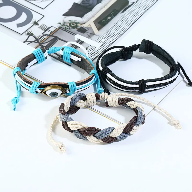 3 шт./компл. тканый кожаный браслет ручной работы для мужчин винтажный плетеный