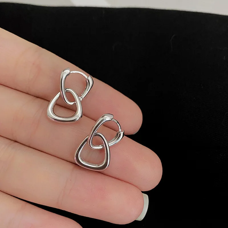 

925 Silver Earrings Exquisite Light Luxury Triangle Hoop Earrings Female 2022 New Earrings Niche Design Earrings