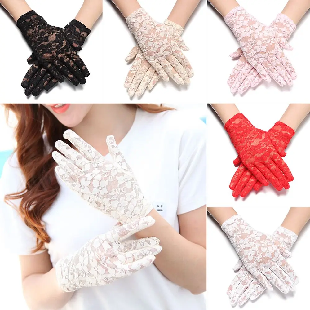 

Fashion Short Female Driving Hollow-Out Mittens Bride Lace Gloves UV Protection Gloves Sunscreen Gloves
