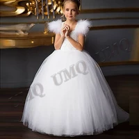 white aline feather princess birthday flower girl dresses couture wedding party dresses costumes first comunion photography