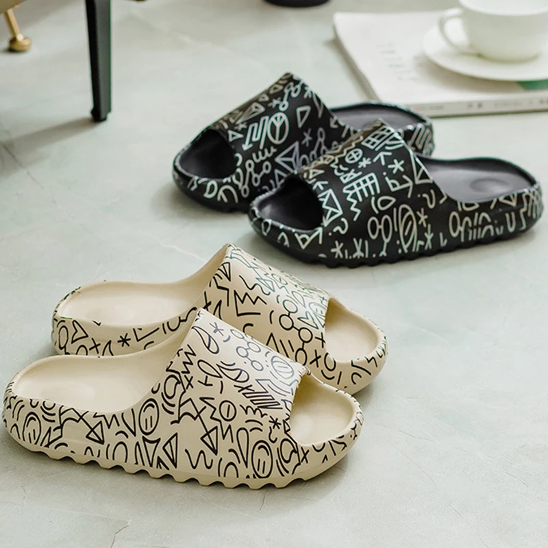 2022 new summer house cartoon men slippers women flip flops thick slides fashion printed couples platform shoes outdoor sandals free global shipping