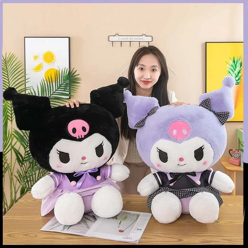 Sanrio Kuromi плюшевые игрушки Kawaii аниме куклы клетчатая юбка 35-85 см мягкая подушка