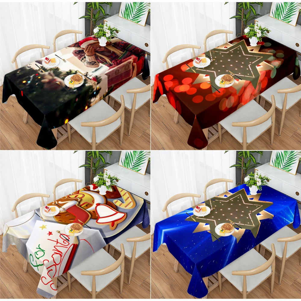 

European New Year 3D tablecloth Christmas tree pattern washable dustproof rectangular tablecloth party essential cover table