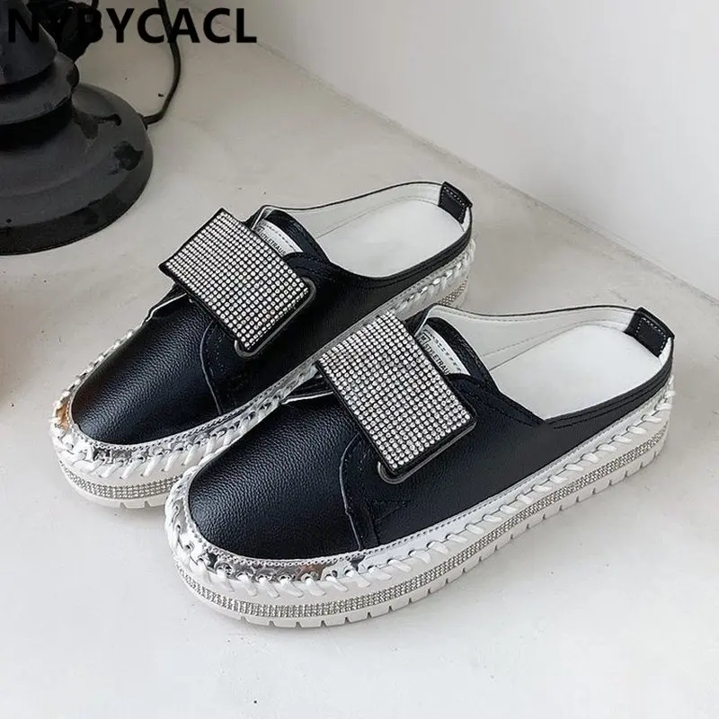 

Women's New Mules 2023 Spring Ladies Rhinestone Slingback Slip On Comfy Loafers 35-43 Large-Sized Breathable Flat Fashion Shoes