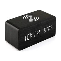 alarm clock led digital wooden usbaaa powered table watch with temperature humidity wireless charging electronic desk clocks