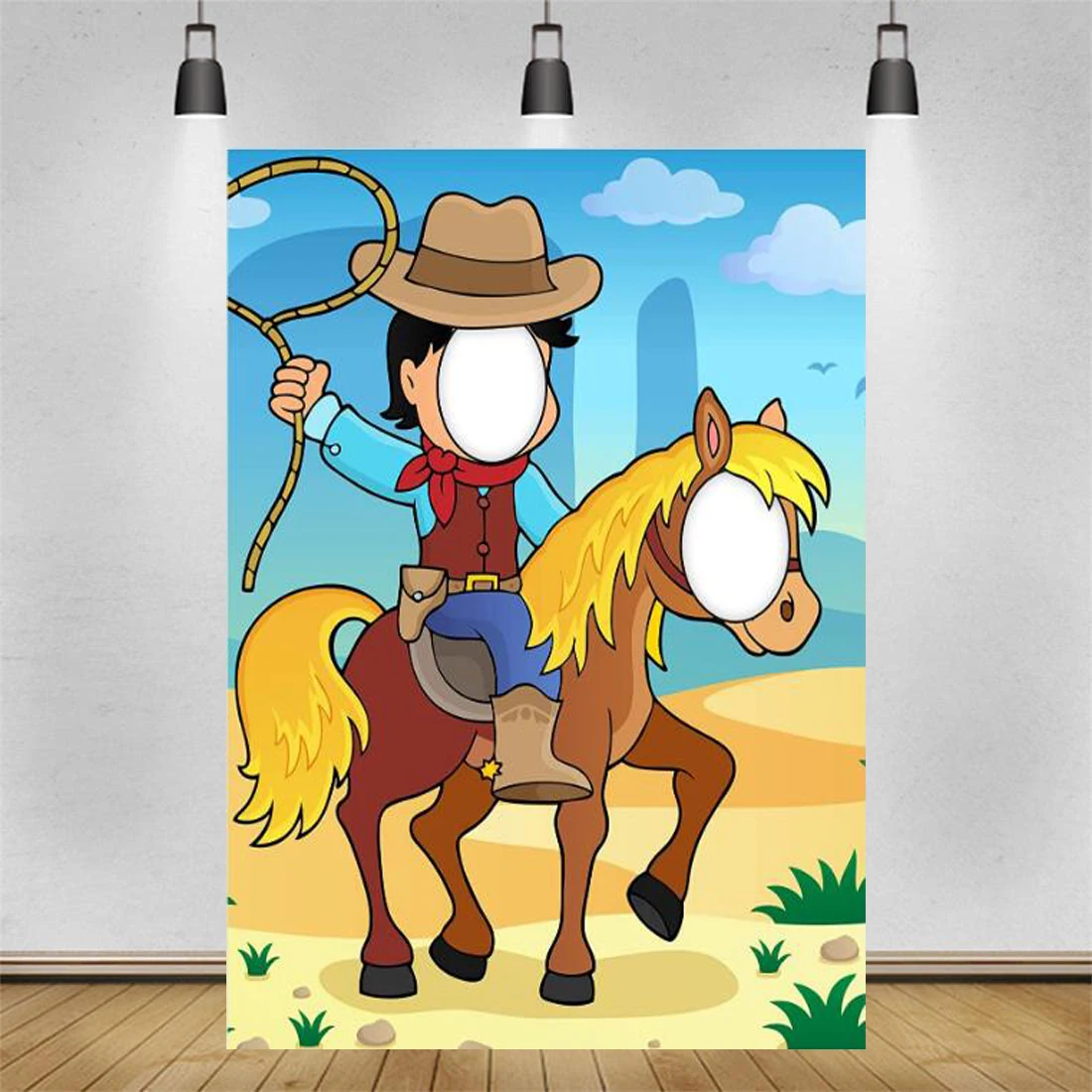

West Cowboy Horse Banner Backdrop Pretend Play Game Photo Booth Props Cowpuncher The Lasso Decor For Rodeo Birthday Background