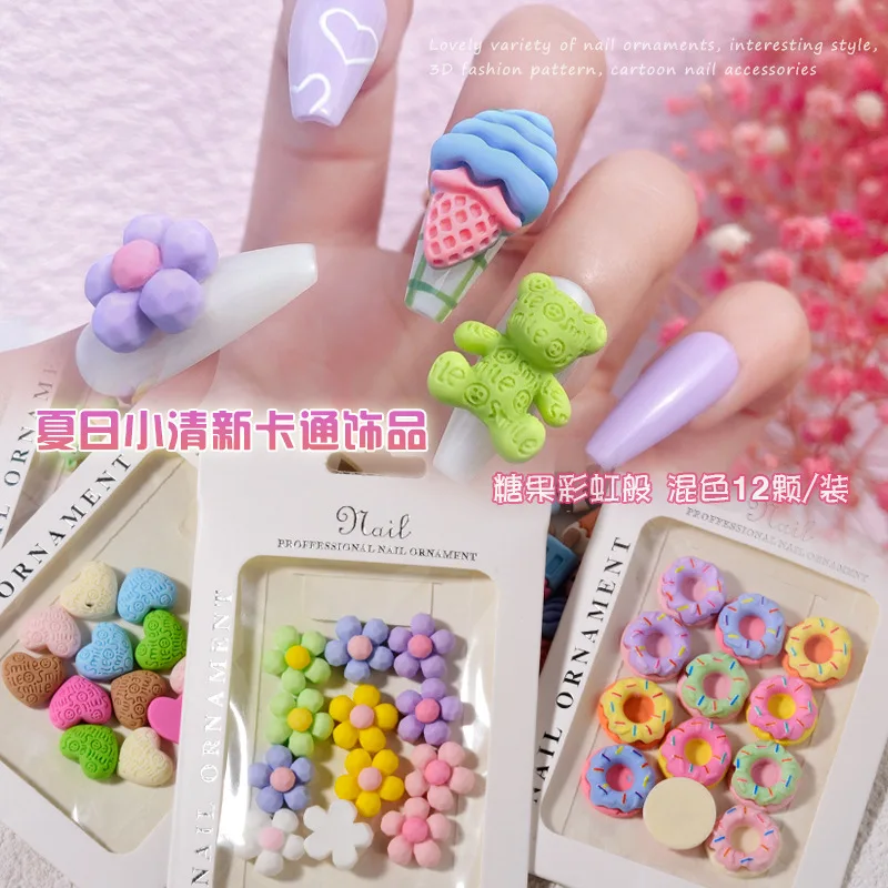 

Товары для ногтей Kawaii Cartoon Bear Flower Bunny Donut Mixed Shape Animal Resin Charms Nail Art Decoration Nail Accessories 12pcs