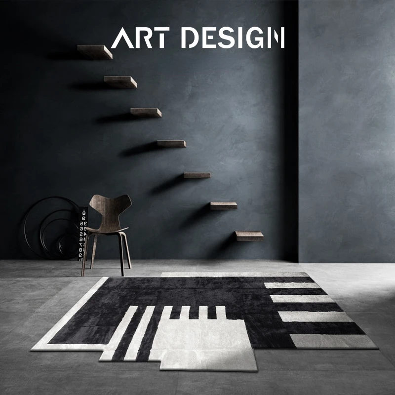 

Minimalist Black and White Living Room Carpet Geometric Irregular Bedroom Bedside Carpets Hotel Model Room Study Decorative Rug