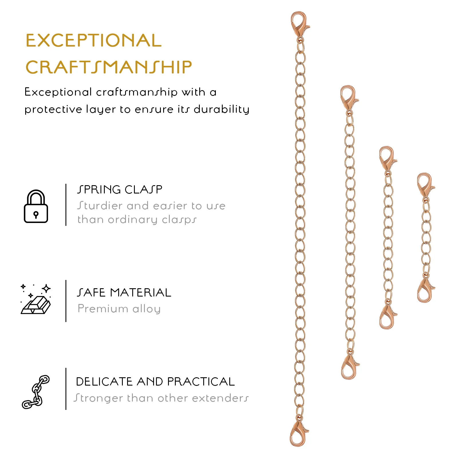 12 Pcs Charm Rose Gold Bracelet Chain Extenders Long Necklace Jewelry Making Alloy