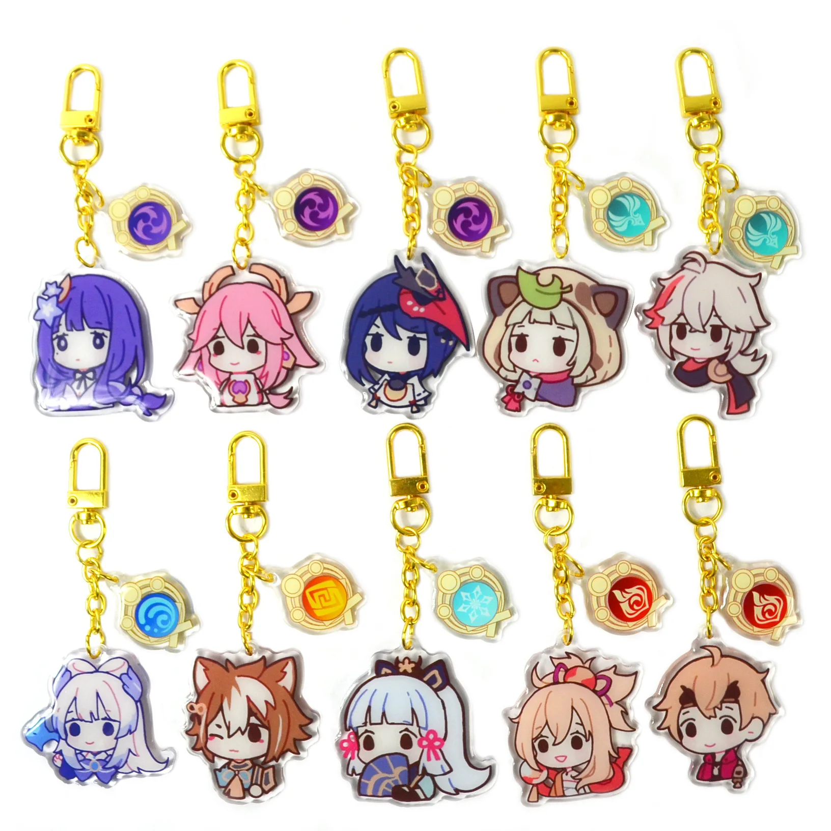 

Game Anime Genshin Impact Gorou Tartaglia Hu Tao Arataki Itto Scaramouche Cartoon Badge Keychain Accessories Key Chain Pendant