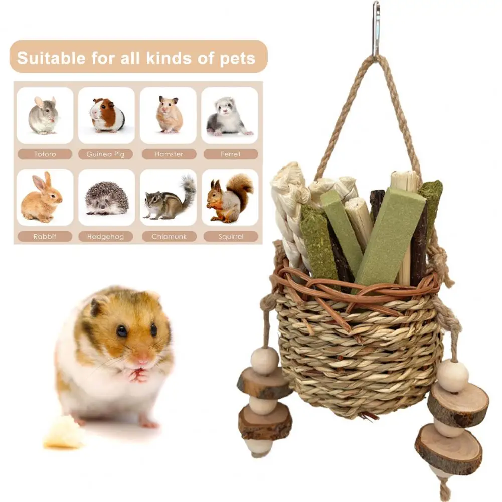

Wood Pet Toy Natural Grass Wood Bunny Chew Toys Teeth Grinding Treats for Small Pets Hamsters Guinea Pigs for Playtime
