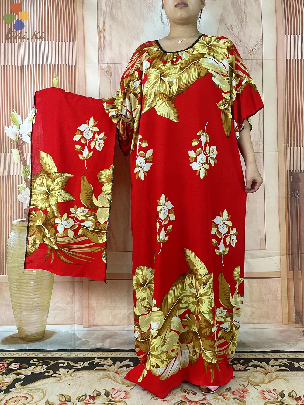 Hot Selling New Short Sleeved African Muslim Dashiki Ababy Printed Cotton Loose fitting dress women summer Maxi Casual Dress
