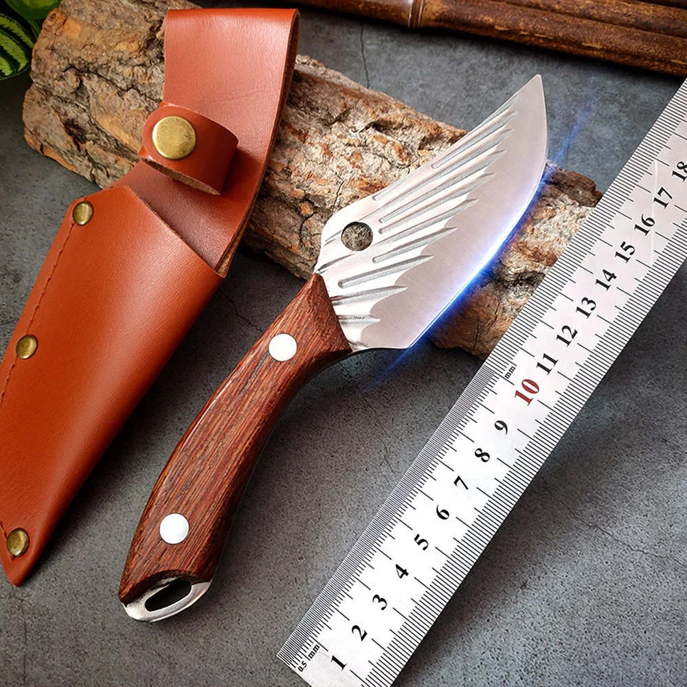 

Serbian Chef Knife Stainless Steel Utility Outdoor Butcher Fish Knife Meat Fruit Boning Hunting Camping Kitchen Knife with Cover