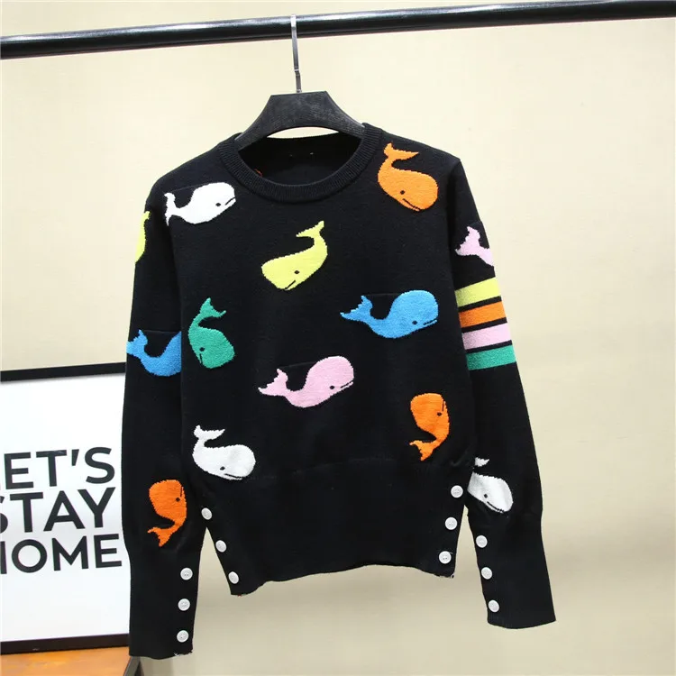 Осенне-зимний новый яркий пуловер с рельефным рисунком Кита TB вязаная рубашка