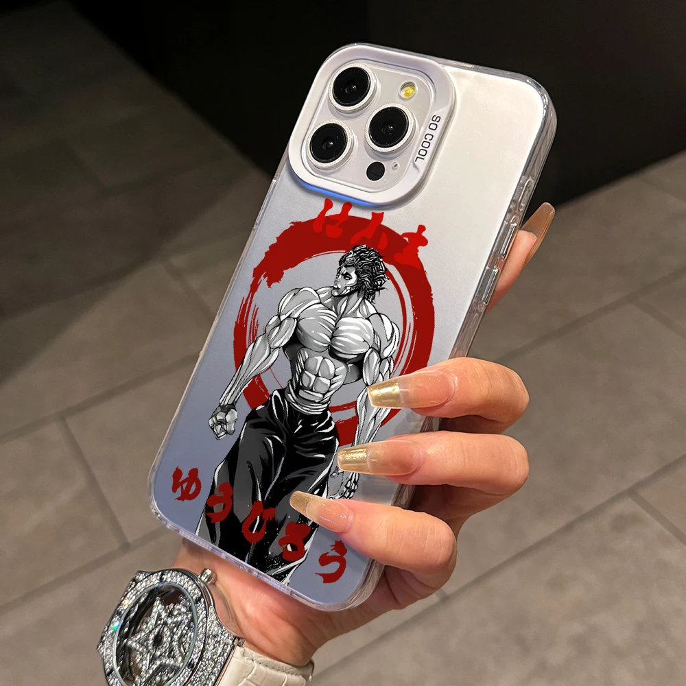 Фото Чехол для телефона с аниме-дизайном Hanmas Baki для iPhone 17 Air, 16, 16e, 15, 14 Plus, 13, 12, 11 Pro Max, X, Xs, XR, 8 – Цветной серебристый жесткий чехол №3