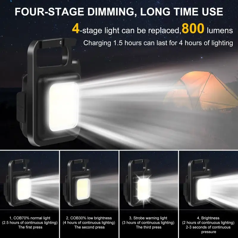 

Rechargeable Floodlight Keychain Flashlight Camping Easy To Carry Powerful Lantern Wide Range of Lighting Portable Lights