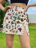 butterfly print sexy mini skirt women clothes high fashion mujer faldas side split bow lace decor y2k accessories woman skirts
