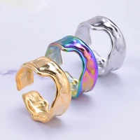 5pcs stainless steel charms geometric hydraulic gold color fashion womenmen rings adjustable wedding party ring jewelry gift